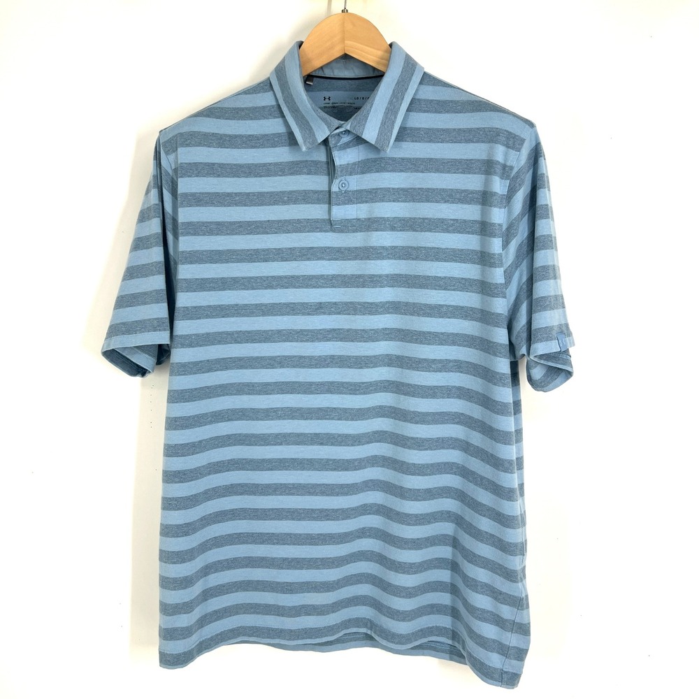 Under Armour Mens HeatGear Striped Polo Shirt Blue Grey Large 1323455
